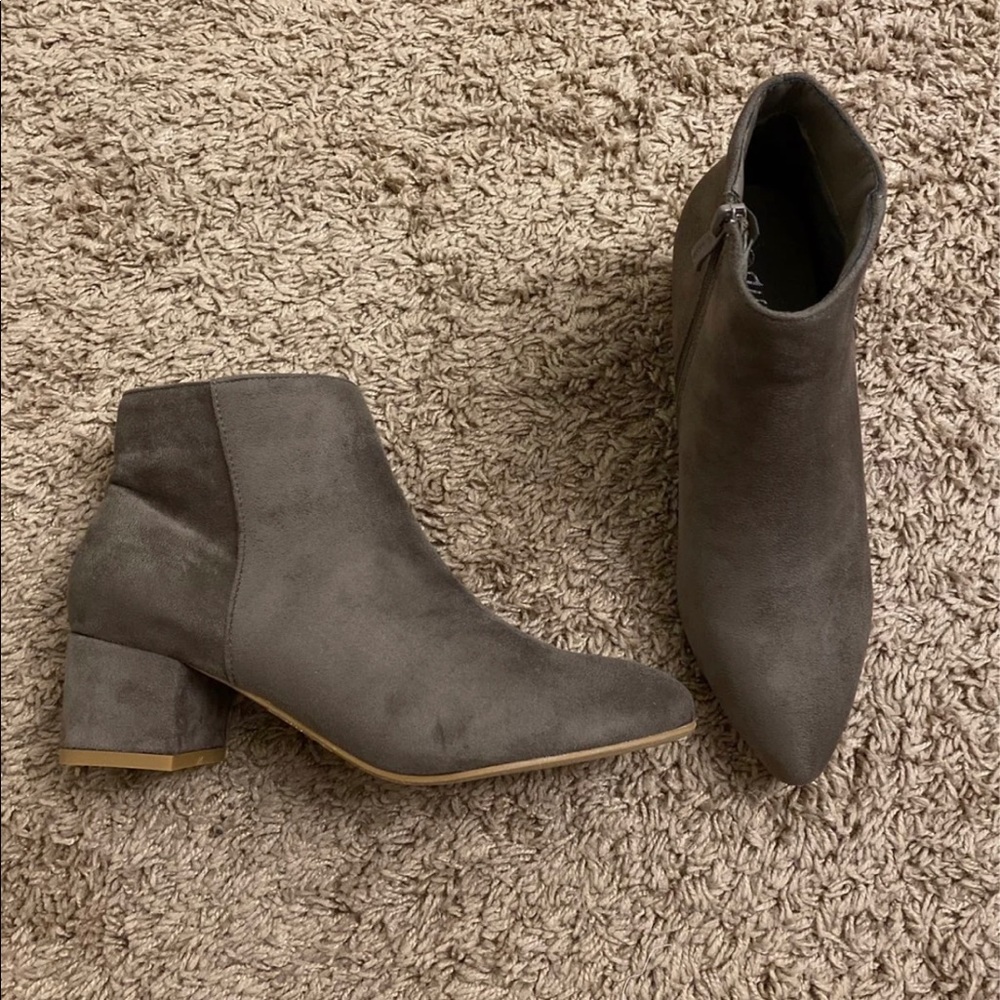 Taupe Faux Suede Block Heel Booties